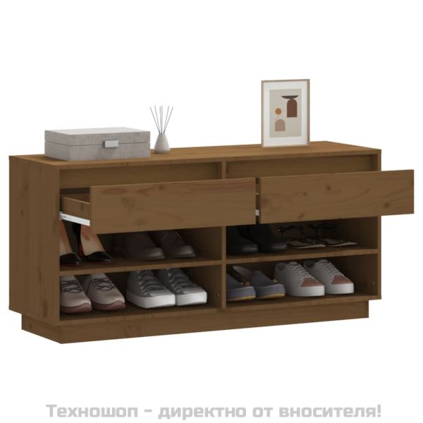 Шкаф за обувки, меденокафяв, 110x34x52 см, борово дърво масив
