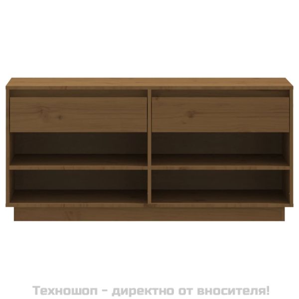 Шкаф за обувки, меденокафяв, 110x34x52 см, борово дърво масив
