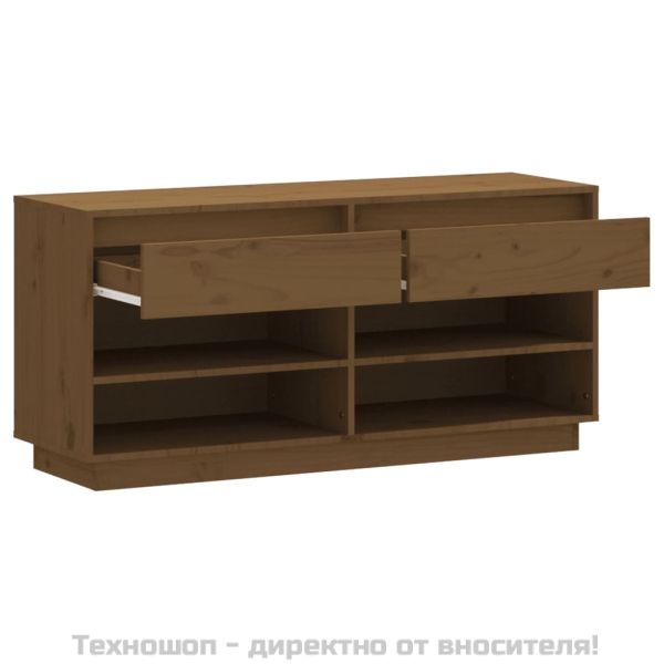 Шкаф за обувки, меденокафяв, 110x34x52 см, борово дърво масив