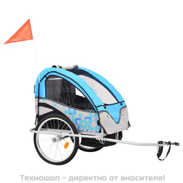 2-в-1 спортно ремарке за велосипеди, синьо и сиво