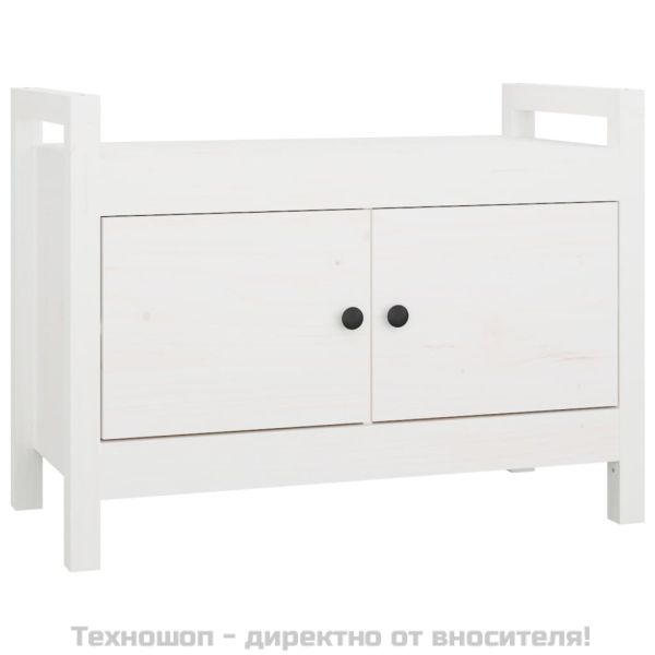 Пейка за антре, бяла, 80x40x60 см, борово дърво масив