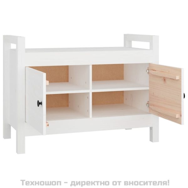 Пейка за антре, бяла, 80x40x60 см, борово дърво масив