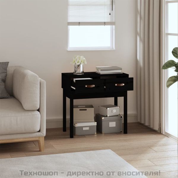 Конзолна маса черна 76,5x40x75 см борово дърво масив