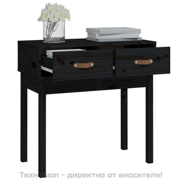 Конзолна маса черна 76,5x40x75 см борово дърво масив