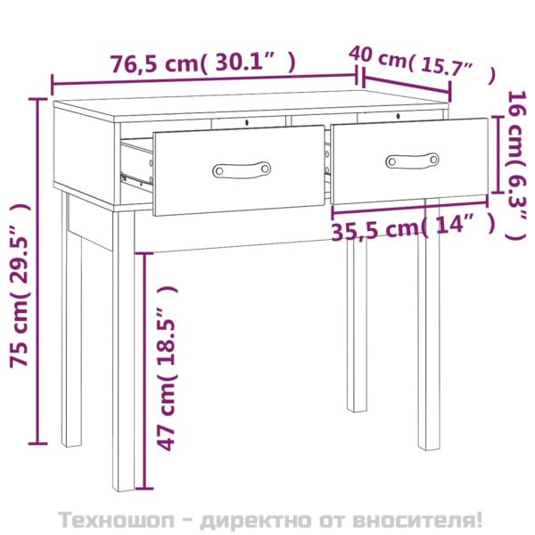 Конзолна маса черна 76,5x40x75 см борово дърво масив