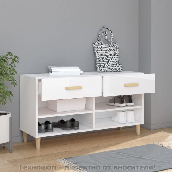 Шкаф за обувки, бял гланц, 102x35x55 см, инженерно дърво