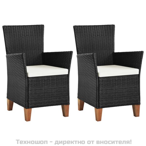 Външни столове с възглавници, 2 бр, полиратан, черни