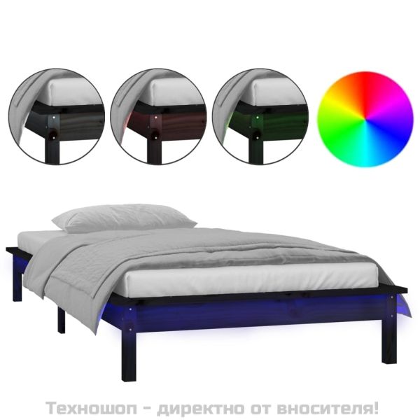 Рамка за легло с LED осветление черна 100x200 см масивно дърво
