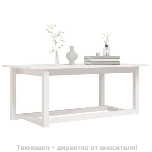 Кафе маса, бяла, 110x55x45 см, борово дърво масив