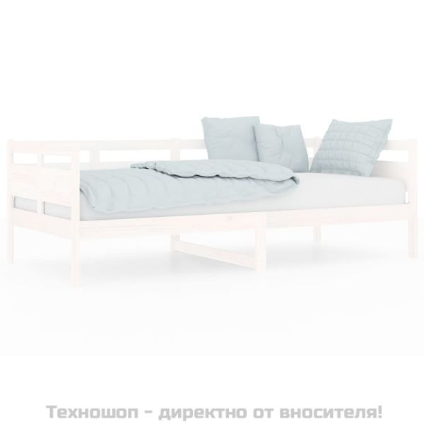 Дневно легло без матрак, бял, борово дърво масив, 90x200 см