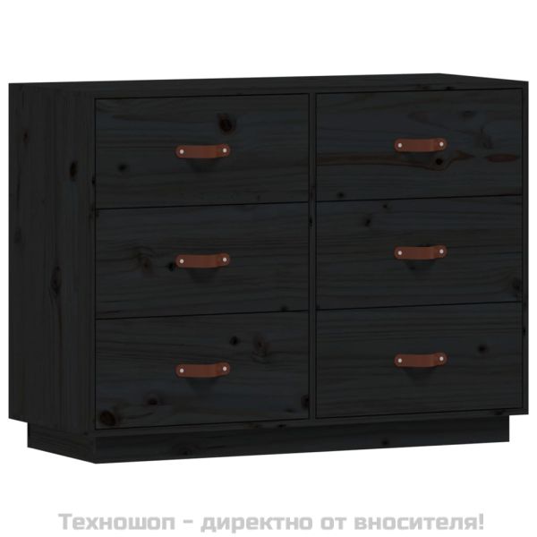 Сайдборд, черен, 100x40x75 см, бор масив