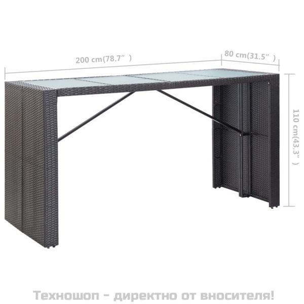 Градински бар комплект, 9 части, черен полиратан