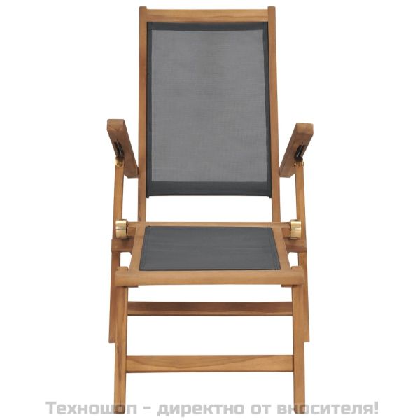 Градински шезлонг с поставка за крака тиково дърво масив черен