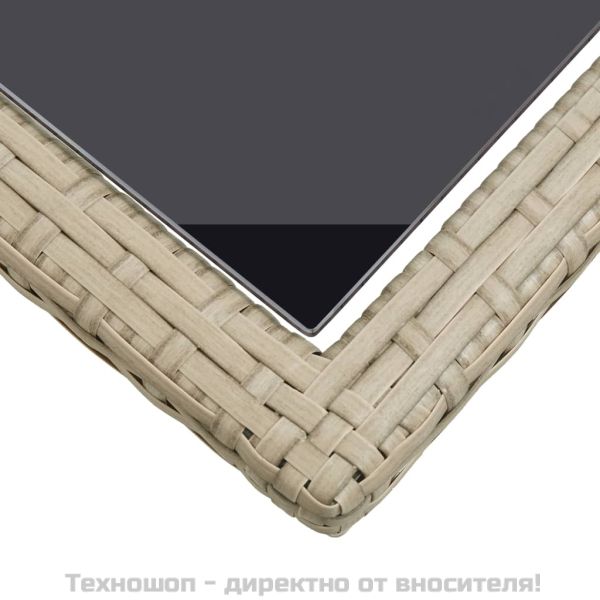Градинска маса, бежова, 110x53x72 cм, полиратан, стъкло
