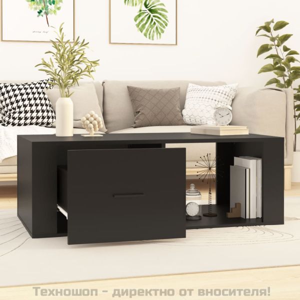 Кафе маса, черна, 100x50,5x35 см, инженерно дърво