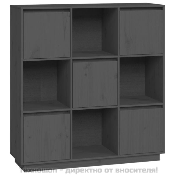 Висок шкаф, сив, 110,5x35x117 см, борово дърво масив