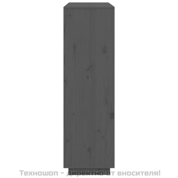 Висок шкаф, сив, 110,5x35x117 см, борово дърво масив