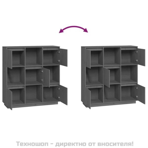 Висок шкаф, сив, 110,5x35x117 см, борово дърво масив