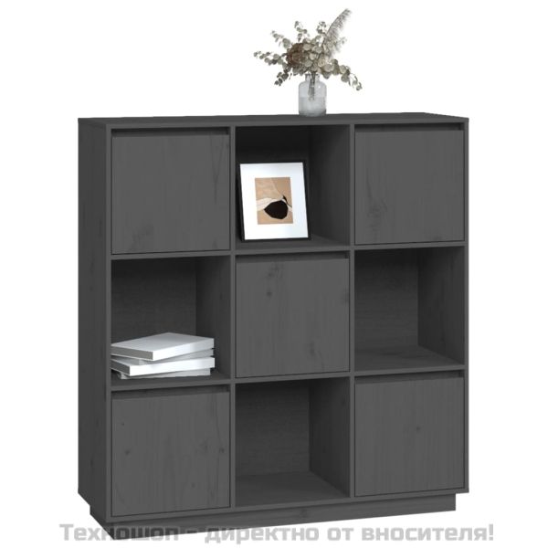 Висок шкаф, сив, 110,5x35x117 см, борово дърво масив