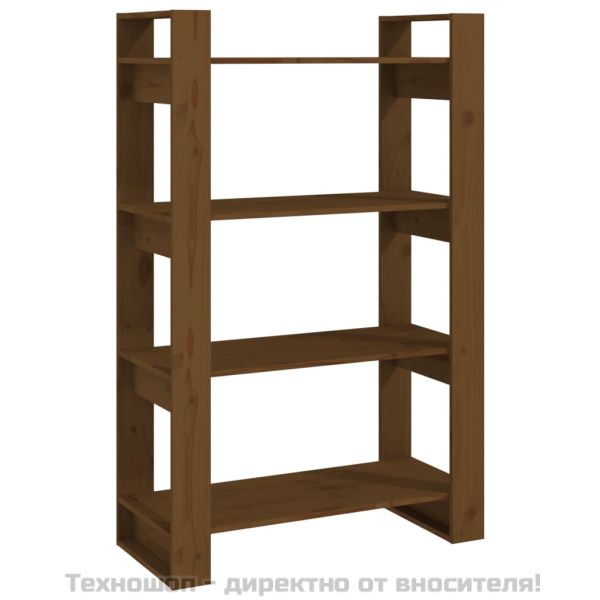 Библиотека/разделител за стая, меденокафява, 80x35x125 см, бор