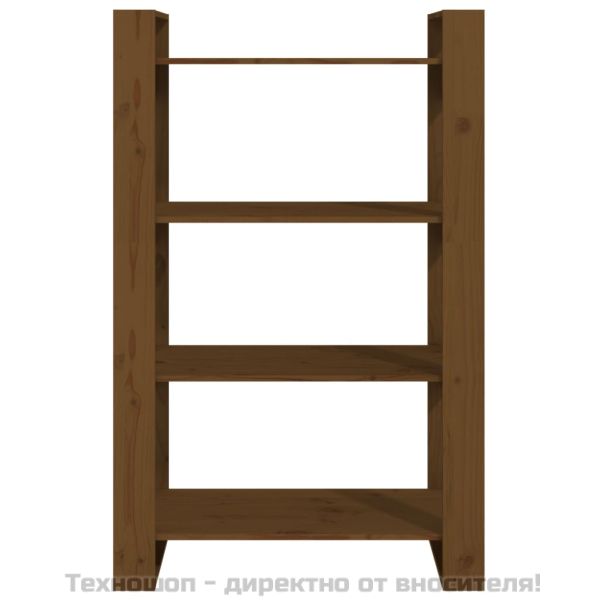 Библиотека/разделител за стая, меденокафява, 80x35x125 см, бор