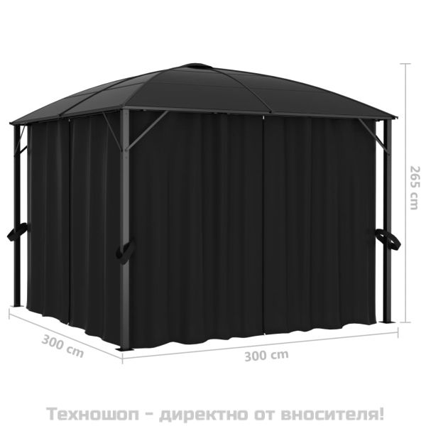 Градинска шатра със завеси, 300x300x265 см, антрацит