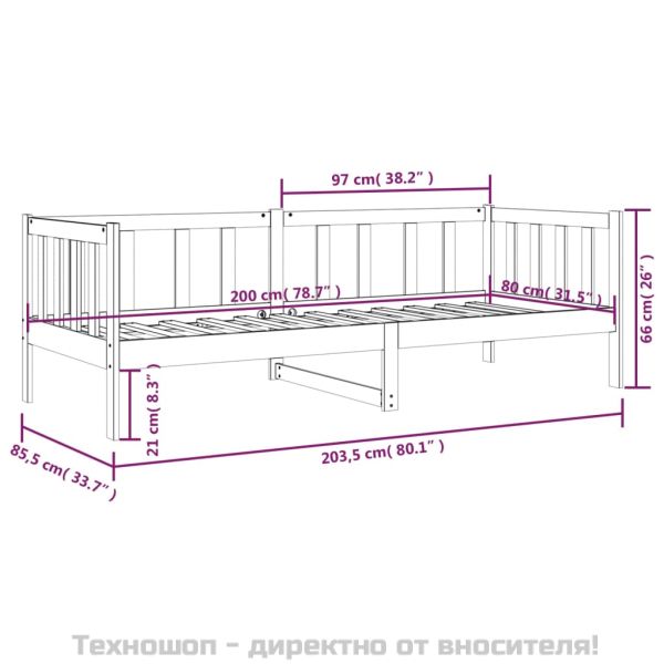Дневно легло без матрак, 80x200 см, борово дърво масив