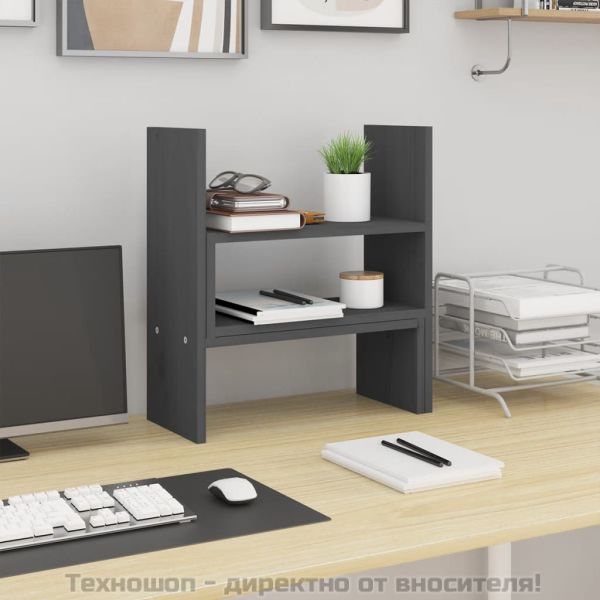 Поставка за монитор, сива, (39-72)x17x43 см, бор масив