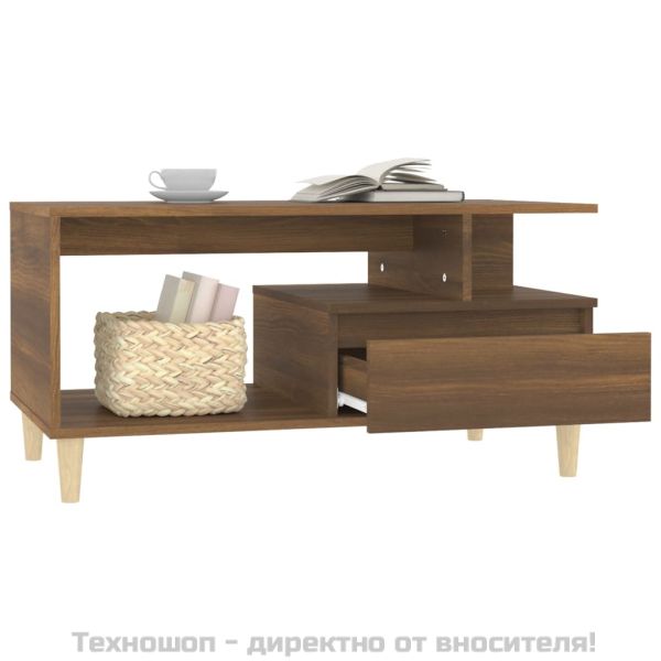 Маса за кафе, кафяв дъб, 90x49x45 см, инженерно дърво