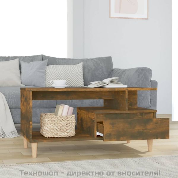 Кафе маса, опушен дъб, 90x49x45 см, инженерно дърво