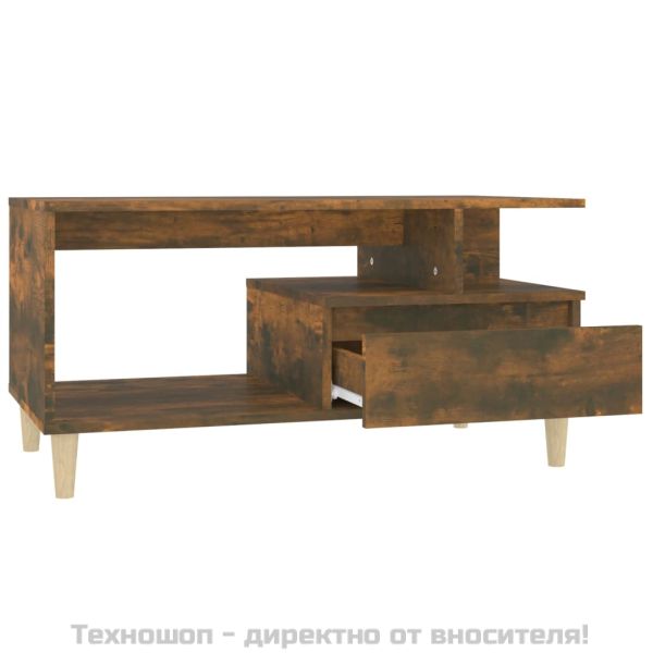 Кафе маса, опушен дъб, 90x49x45 см, инженерно дърво