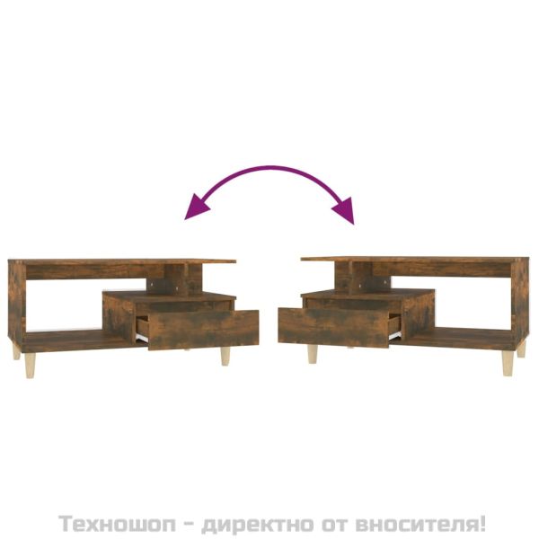 Кафе маса, опушен дъб, 90x49x45 см, инженерно дърво