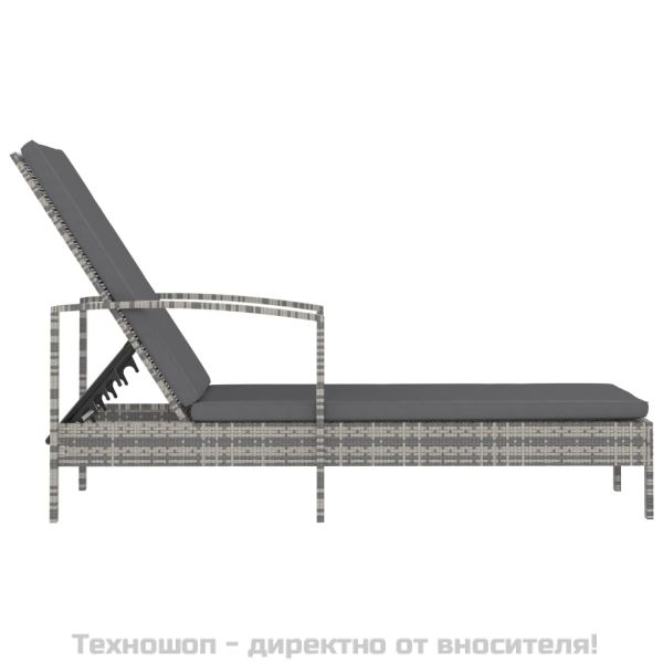 Шезлонг с подлакътници, полиратан, сив