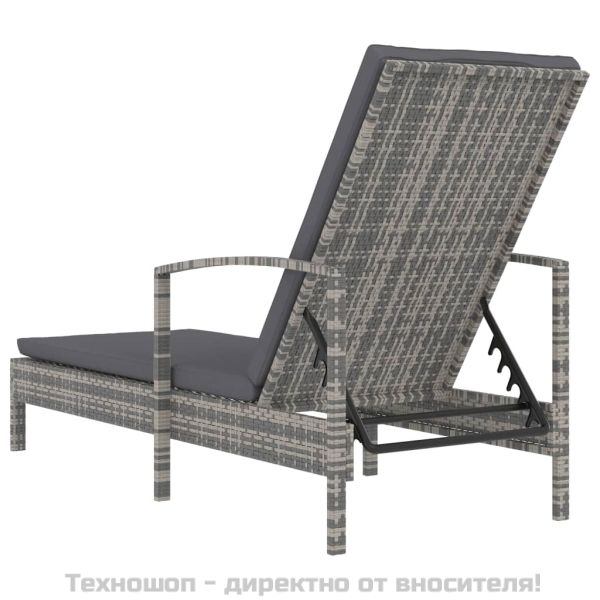 Шезлонг с подлакътници, полиратан, сив