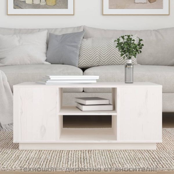 Кафе маса, бяла, 90x49x40,5 см, борово дърво масив