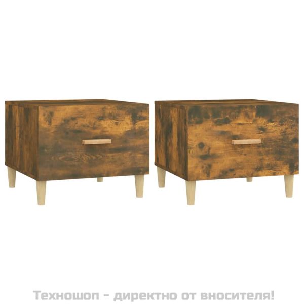 Кафе маси, 2 бр, опушен дъб, 50x50x40 см, инженерно дърво