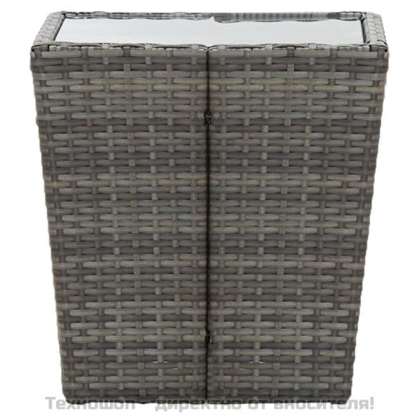 Маса за чай сива 41,5x41,5x43 см полиратан и закалено стъкло