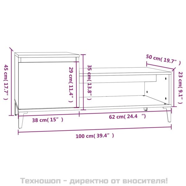 Маса за кафе, черна, 100x50x45 см, инженерно дърво