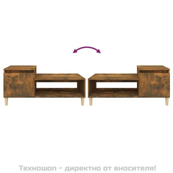 Кафе маса, опушен дъб, 100x50x45 см, инженерно дърво