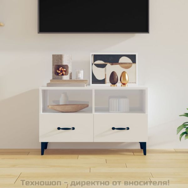 ТВ шкаф, бял гланц, 80x36x50 см, инженерно дърво
