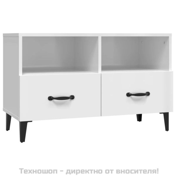 ТВ шкаф, бял гланц, 80x36x50 см, инженерно дърво