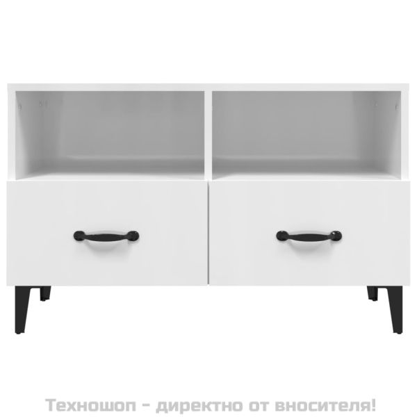 ТВ шкаф, бял гланц, 80x36x50 см, инженерно дърво