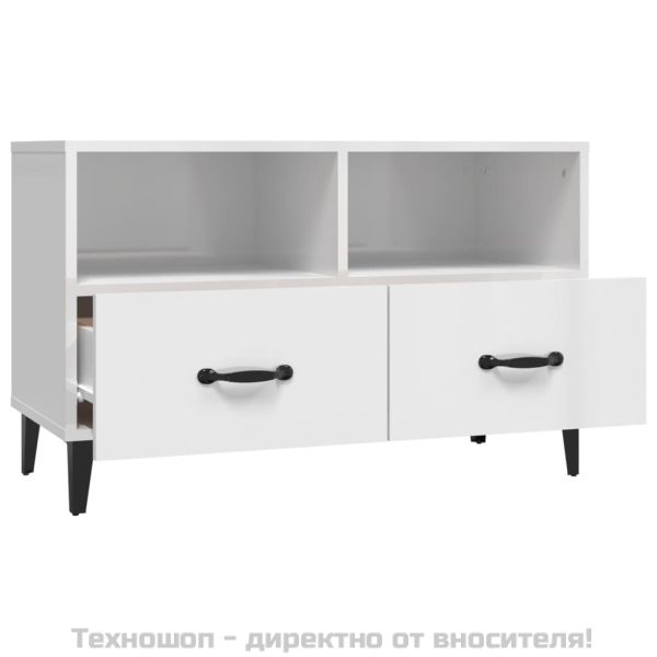 ТВ шкаф, бял гланц, 80x36x50 см, инженерно дърво