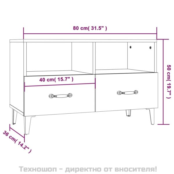 ТВ шкаф, бял гланц, 80x36x50 см, инженерно дърво