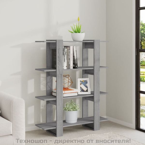 Библиотека/разделител за стая, сив сонома, 100x30x123,5 см