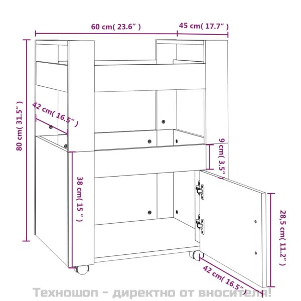 Кухненска количка, сив сонома, 60x45x80 см, инженерно дърво