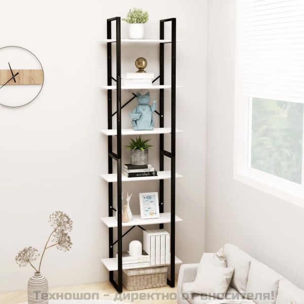 Етажерка, бяла, 60x30x210 см, борово дърво масив