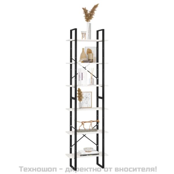 Етажерка, бяла, 60x30x210 см, борово дърво масив