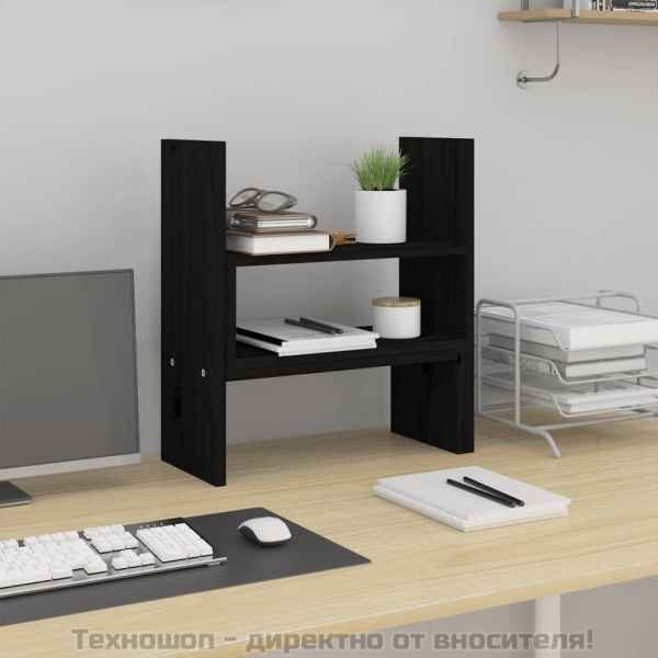 Поставка за монитор, черна, (39-72)x17x43 см, бор масив