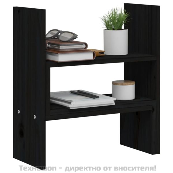 Поставка за монитор, черна, (39-72)x17x43 см, бор масив